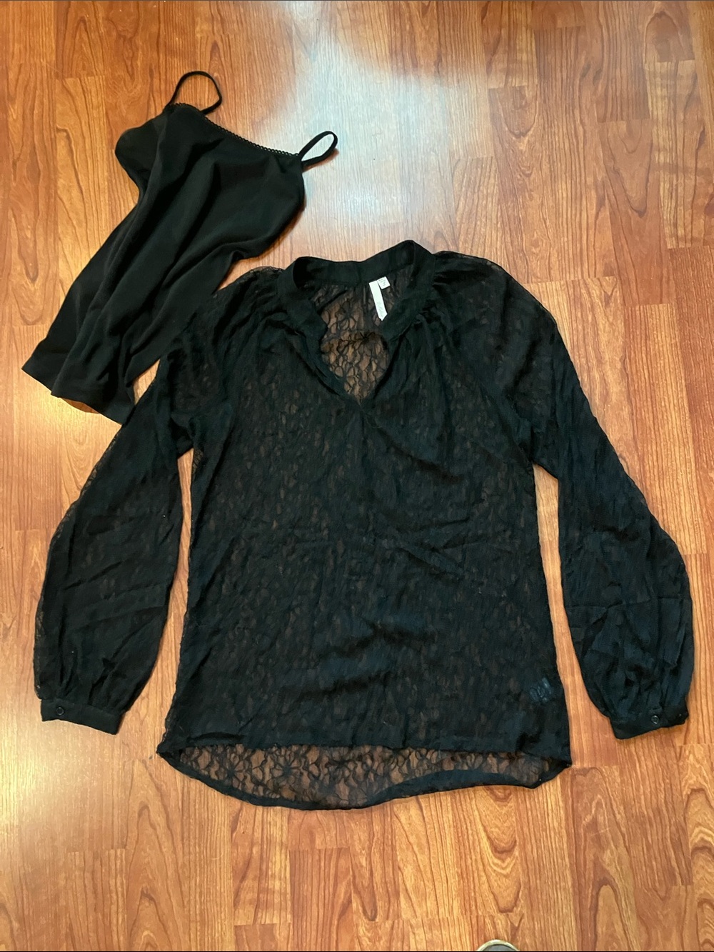 Bellatrix Black Lace Long Sleeve Blouse with Matching Black Camisole